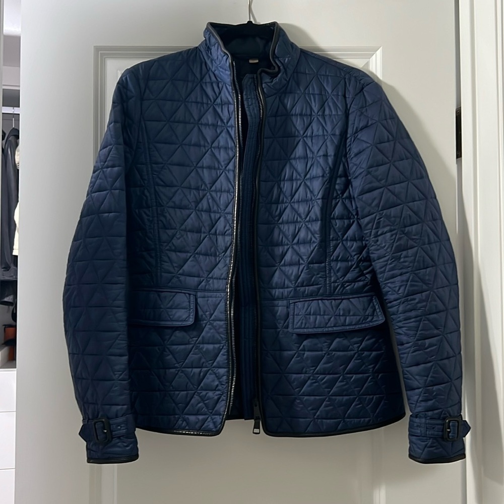 Burberry Brit Front Zip Quilted Navy Blue Jacket